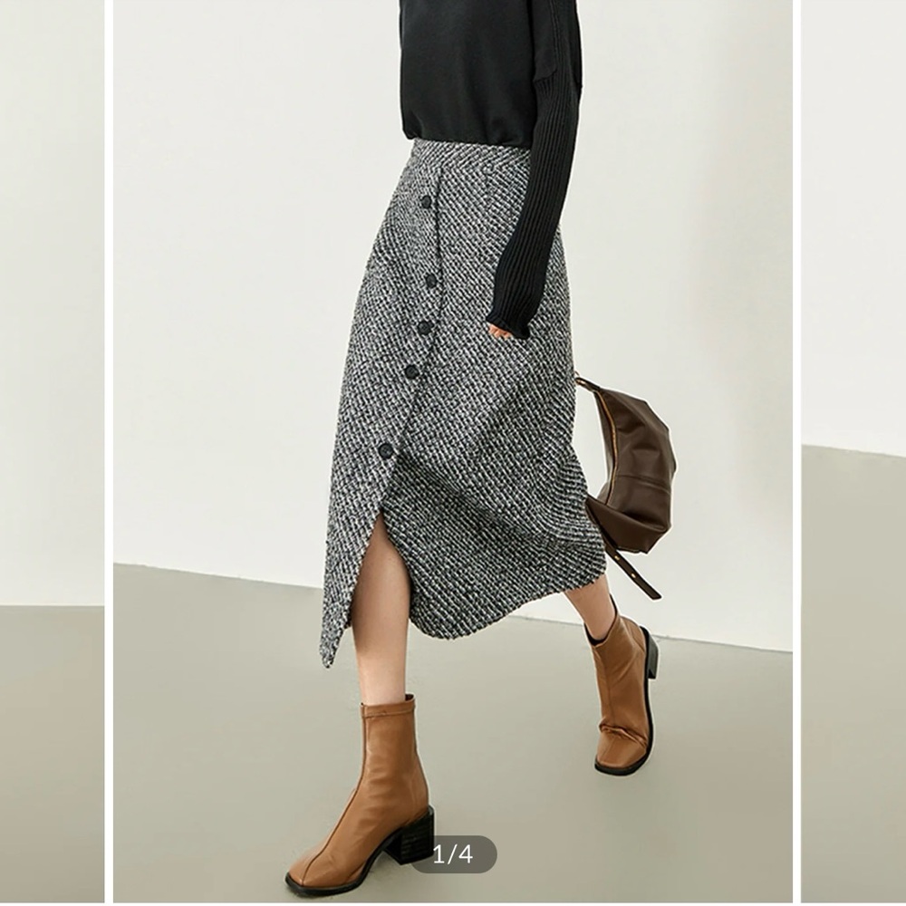 NWT Commense Button Down Tweed Boucle Skirt